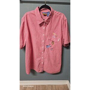 Disney Pooh Woman Red Gingham Shirt W/ Embroidered Eeyore Tigger Piglet & “Oops